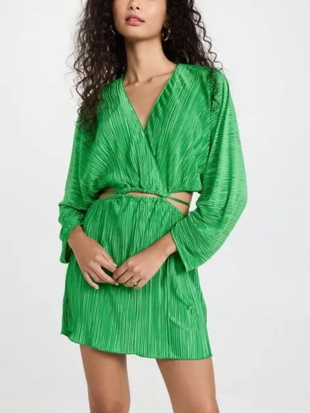 New! Good American Plisse Sculpted Mini Dress in Summer Green